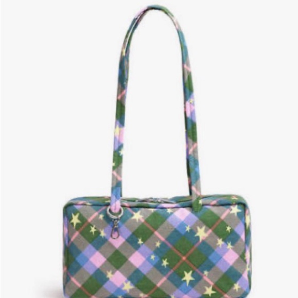 Baggu Nylon Bowler Bag in Green Star Plaid